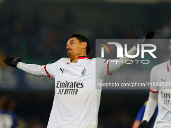 AC Milan's Tijjani Reijnders celebrates after scoring a goal during the Italian Serie A Enilive soccer championship football match between H...