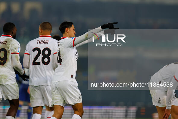 AC Milan's Tijjani Reijnders celebrates after scoring a goal during the Italian Serie A Enilive soccer championship football match between H...