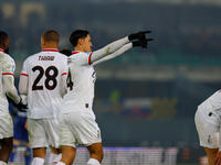 AC Milan's Tijjani Reijnders celebrates after scoring a goal during the Italian Serie A Enilive soccer championship football match between H...