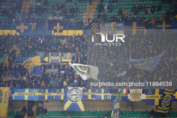 Hellas Verona's supporters attend the Italian Serie A Enilive soccer championship football match between Hellas Verona FC and AC Milan at Ma...