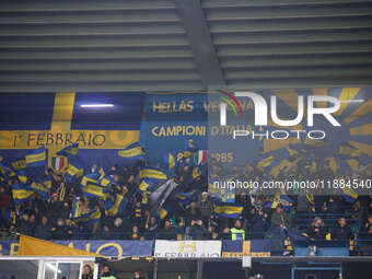 Hellas Verona's supporters attend the Italian Serie A Enilive soccer championship football match between Hellas Verona FC and AC Milan at Ma...