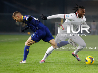 Rafael Leao of AC Milan plays during the Italian Serie A Enilive soccer championship match between Hellas Verona FC and AC Milan at Marcanto...