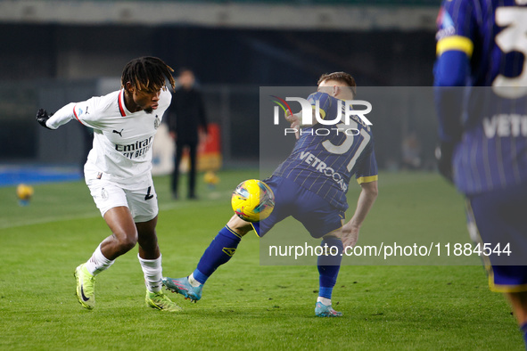 AC Milan's Samuel Chukwueze plays against Hellas Verona during the Italian Serie A soccer match between Hellas Verona FC and AC Milan at Mar...