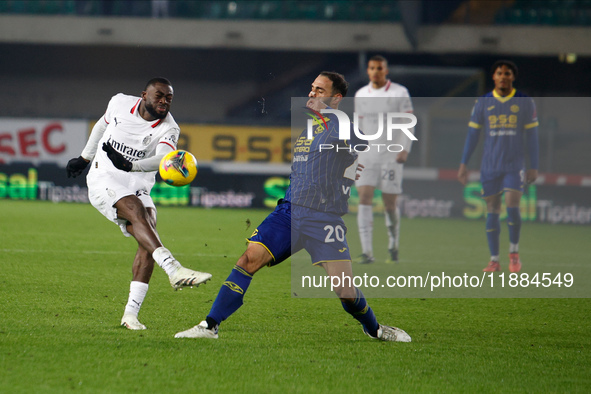 AC Milan's Youssouf Fofana plays against Hellas Verona's Grigoris Kastanos during the Italian Serie A Enilive soccer championship football m...