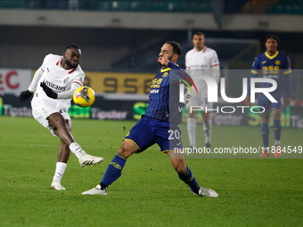 AC Milan's Youssouf Fofana plays against Hellas Verona's Grigoris Kastanos during the Italian Serie A Enilive soccer championship football m...