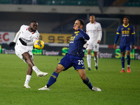 AC Milan's Youssouf Fofana plays against Hellas Verona's Grigoris Kastanos during the Italian Serie A Enilive soccer championship football m...