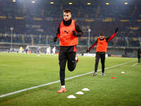 Francesco Camarda of AC Milan participates in the Italian Serie A Enilive soccer championship football match between Hellas Verona FC and AC...