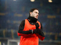 Davide Calabria of AC Milan participates in the Italian Serie A Enilive soccer championship football match between Hellas Verona FC and AC M...