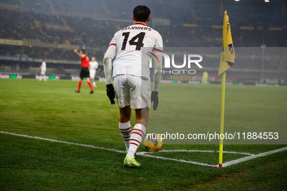 AC Milan's Tijjani Reijnders participates in the Italian Serie A Enilive soccer championship football match between Hellas Verona FC and AC...