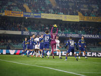 Lorenzo Montipo of Hellas Verona plays during the Italian Serie A soccer match between Hellas Verona FC and AC Milan at Marcantonio Bentegod...