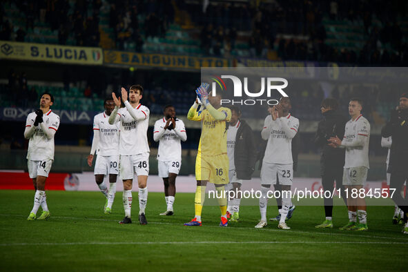 Milan's team celebrates during the Italian Serie A Enilive soccer championship football match between Hellas Verona FC and AC Milan at Marca...