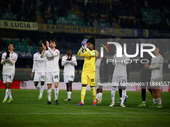 Milan's team celebrates during the Italian Serie A Enilive soccer championship football match between Hellas Verona FC and AC Milan at Marca...