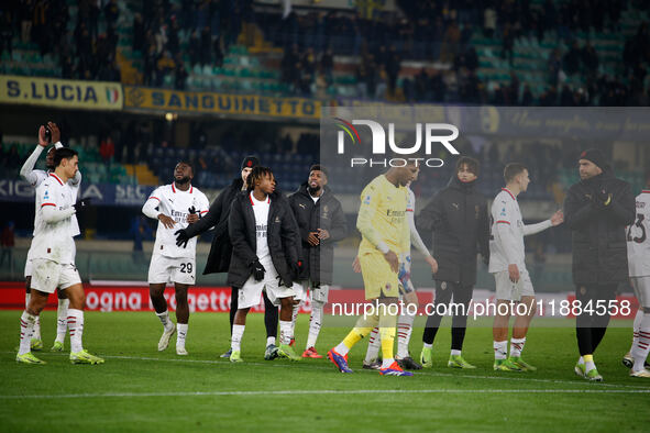 Milan's team celebrates during the Italian Serie A Enilive soccer championship football match between Hellas Verona FC and AC Milan at Marca...