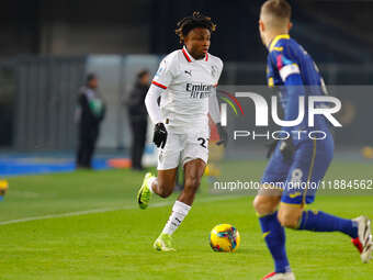 AC Milan's Samuel Chukwueze participates in the Italian Serie A Enilive soccer championship football match between Hellas Verona FC and AC M...