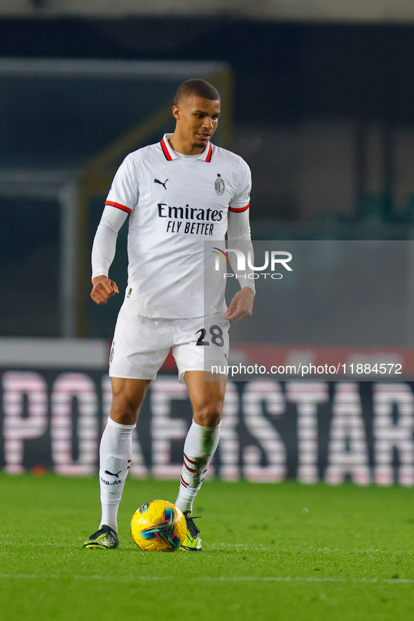 AC Milan's Malick Thiaw participates in the Italian Serie A Enilive soccer championship football match between Hellas Verona FC and AC Milan...