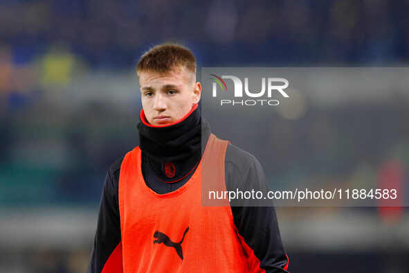 Francesco Camara of AC Milan participates in the Italian Serie A Enilive soccer championship football match between Hellas Verona FC and AC...