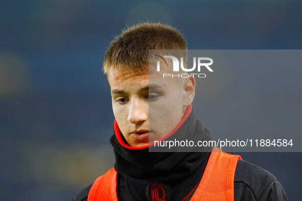 Francesco Camara of AC Milan participates in the Italian Serie A Enilive soccer championship football match between Hellas Verona FC and AC...