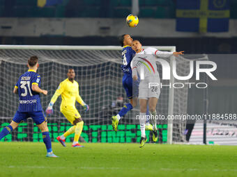 AC Milan's Malick Thiaw plays against Hellas Verona's Dailon Rocha Livramento during the Italian Serie A Enilive soccer championship footbal...