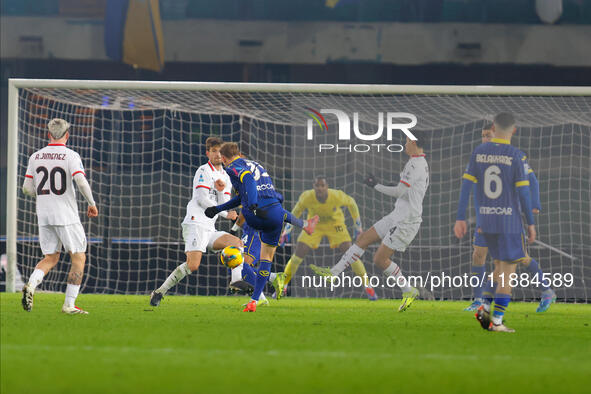 Ondrej Duda of Hellas Verona strikes during the Italian Serie A Enilive soccer championship football match between Hellas Verona FC and AC M...