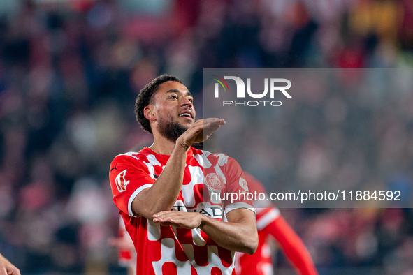 Arnaut Danjuma of Girona FC celebrates after scoring a goal during the LaLiga EA Sports 2024 - 2025 match between Girona FC and Real Vallado...