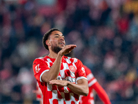 Arnaut Danjuma of Girona FC celebrates after scoring a goal during the LaLiga EA Sports 2024 - 2025 match between Girona FC and Real Vallado...