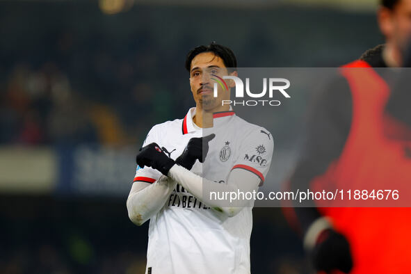 AC Milan's Tijjani Reijnders celebrates after scoring a goal during the Italian Serie A Enilive soccer championship football match between H...