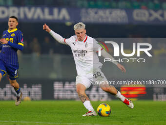 AC Milan's Alejandro Jimenez Sanchez participates in the Italian Serie A Enilive soccer championship football match between Hellas Verona FC...