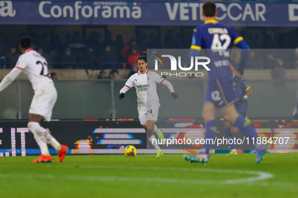 AC Milan's Tijjani Reijnders participates in the Italian Serie A Enilive soccer championship football match between Hellas Verona FC and AC...