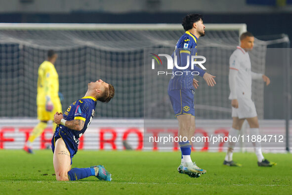 Suat Serdar of Hellas Verona plays during the Italian Serie A Enilive soccer championship match between Hellas Verona FC and AC Milan at Mar...