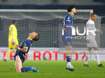 Suat Serdar of Hellas Verona plays during the Italian Serie A Enilive soccer championship match between Hellas Verona FC and AC Milan at Mar...