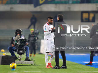 AC Milan's Emerson Royal and AC Milan's head coach Paulo Fonseca participate in the Italian Serie A Enilive soccer championship football mat...