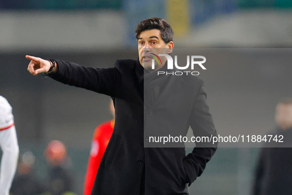 AC Milan's head coach Paulo Fonseca is present during the Italian Serie A Enilive soccer championship football match between Hellas Verona F...