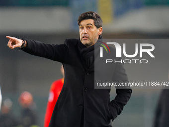 AC Milan's head coach Paulo Fonseca is present during the Italian Serie A Enilive soccer championship football match between Hellas Verona F...