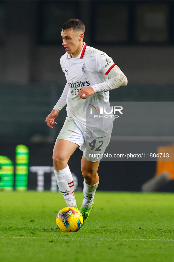 AC Milan's Filippo Terracciano participates in the Italian Serie A Enilive soccer championship football match between Hellas Verona FC and A...