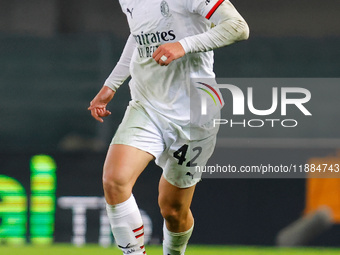 AC Milan's Filippo Terracciano participates in the Italian Serie A Enilive soccer championship football match between Hellas Verona FC and A...