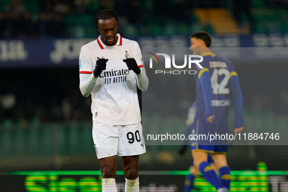 Tommy Abraham of AC Milan expresses happiness during the Italian Serie A Enilive soccer championship match between Hellas Verona FC and AC M...