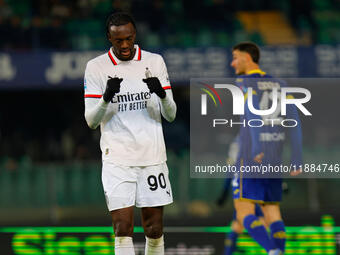 Tommy Abraham of AC Milan expresses happiness during the Italian Serie A Enilive soccer championship match between Hellas Verona FC and AC M...