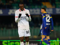 Tommy Abraham of AC Milan expresses happiness during the Italian Serie A Enilive soccer championship match between Hellas Verona FC and AC M...