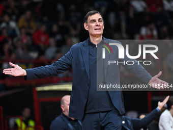 Head Coach Georgios Bartzokas of Olympiacos Piraeus is present during the Euroleague, Round 17 match between Olympiacos Piraeus and Alba Ber...