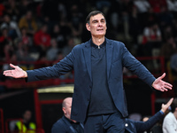 Head Coach Georgios Bartzokas of Olympiacos Piraeus is present during the Euroleague, Round 17 match between Olympiacos Piraeus and Alba Ber...