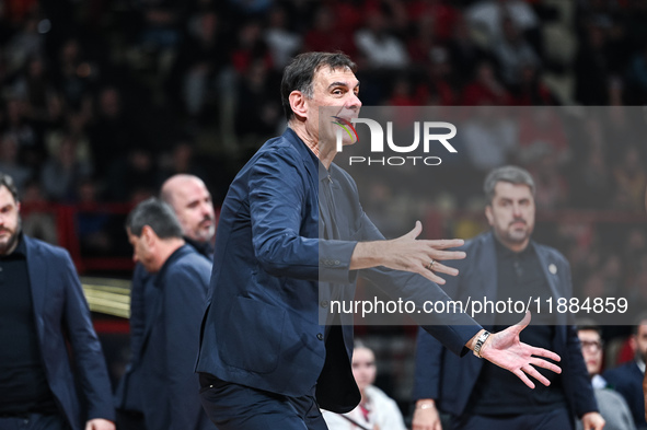 Head Coach Georgios Bartzokas of Olympiacos Piraeus is present during the Euroleague, Round 17 match between Olympiacos Piraeus and Alba Ber...