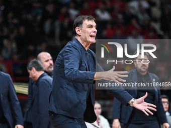 Head Coach Georgios Bartzokas of Olympiacos Piraeus is present during the Euroleague, Round 17 match between Olympiacos Piraeus and Alba Ber...