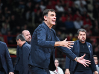 Head Coach Georgios Bartzokas of Olympiacos Piraeus is present during the Euroleague, Round 17 match between Olympiacos Piraeus and Alba Ber...