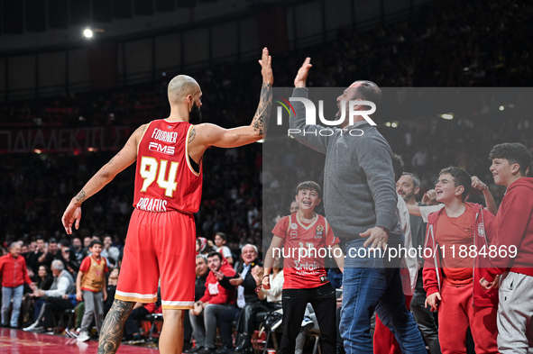 Evan Fournier of Olympiacos Piraeus plays during the Euroleague, Round 17 match between Olympiacos Piraeus and Alba Berlin at Peace and Frie...