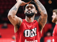 Tyler Dorsey of Olympiacos Piraeus plays during the Euroleague, Round 17 match between Olympiacos Piraeus and Alba Berlin at Peace and Frien...