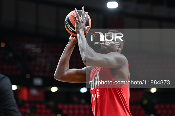 Moustapha Fall of Olympiacos Piraeus plays during the Euroleague, Round 17 match between Olympiacos Piraeus and Alba Berlin at Peace and Fri...