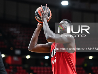 Moustapha Fall of Olympiacos Piraeus plays during the Euroleague, Round 17 match between Olympiacos Piraeus and Alba Berlin at Peace and Fri...