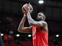 Moustapha Fall of Olympiacos Piraeus plays during the Euroleague, Round 17 match between Olympiacos Piraeus and Alba Berlin at Peace and Fri...