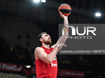 Nikola Milutinov of Olympiacos Piraeus plays during the Euroleague, Round 17 match between Olympiacos Piraeus and Alba Berlin at Peace and F...