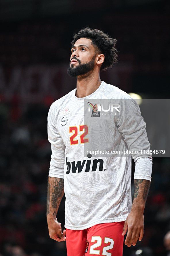 Tyler Dorsey of Olympiacos Piraeus plays during the Euroleague, Round 17 match between Olympiacos Piraeus and Alba Berlin at Peace and Frien...